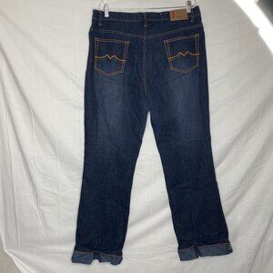 Revolt Goddess Trend (Sz 18) Denim Cuffed Blue Jeans with orange thread